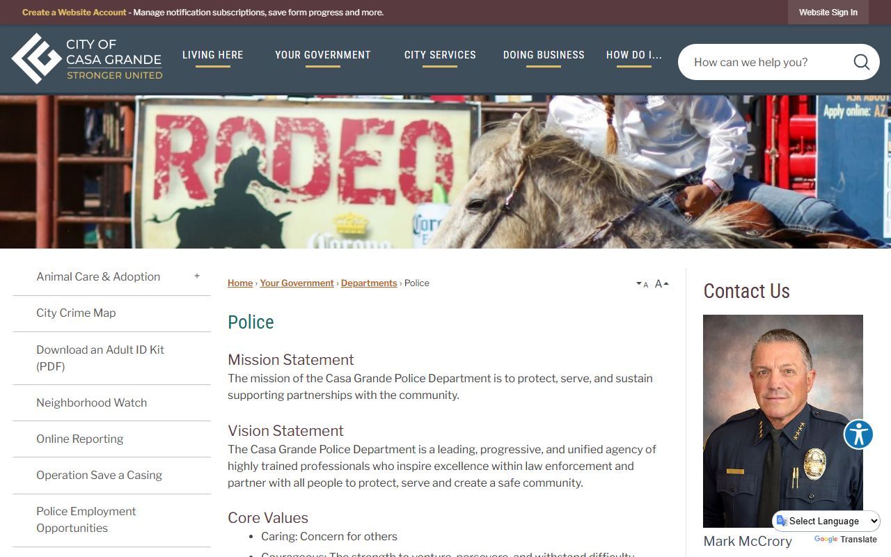 Casa Grande Police Department records information