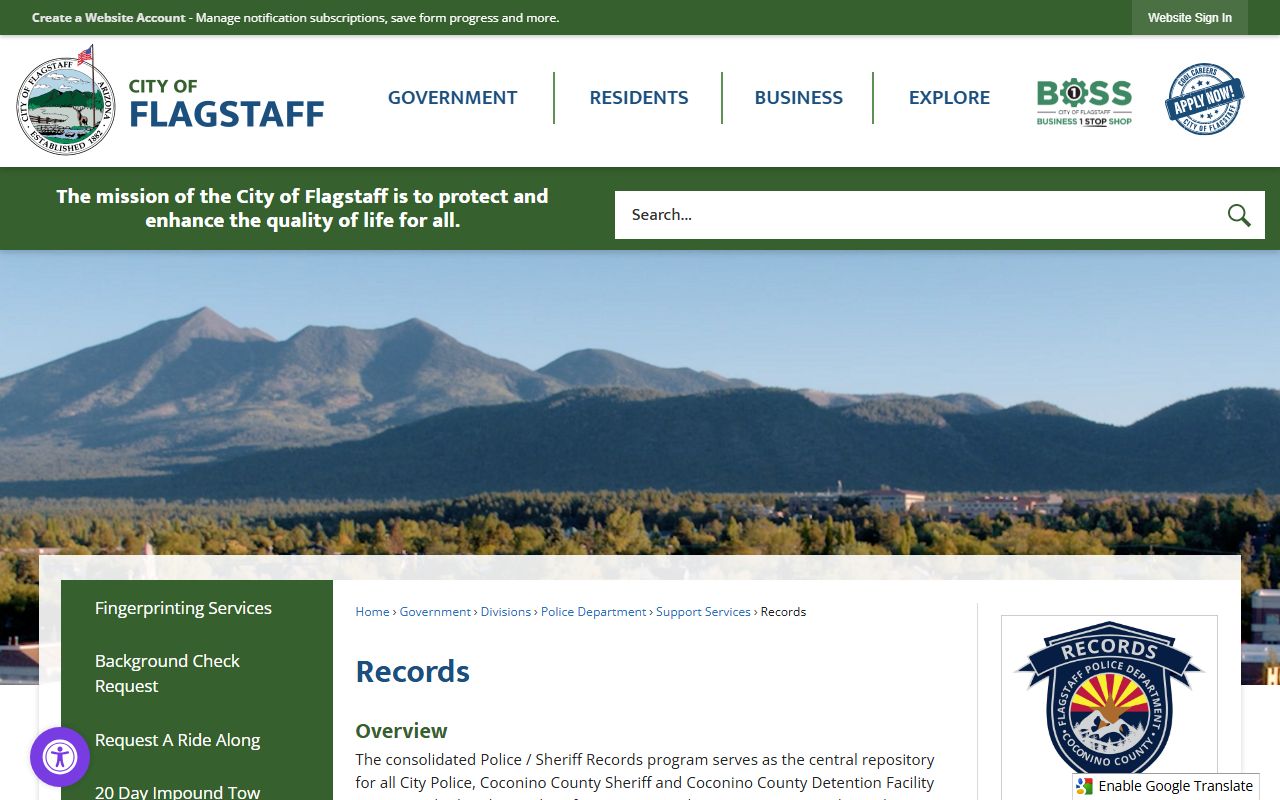 Flagstaff Police combined records division page