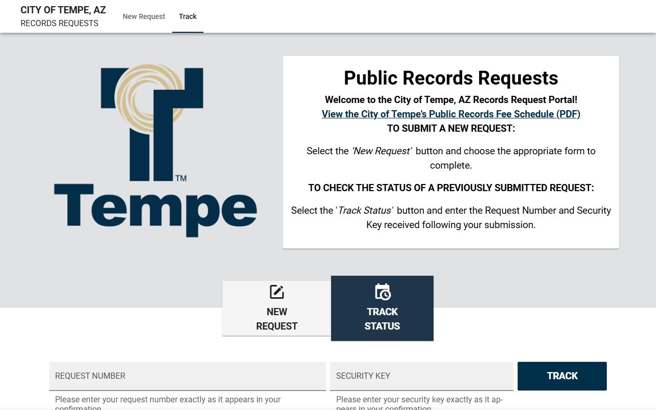 Tempe Police JustFOIA records request portal
