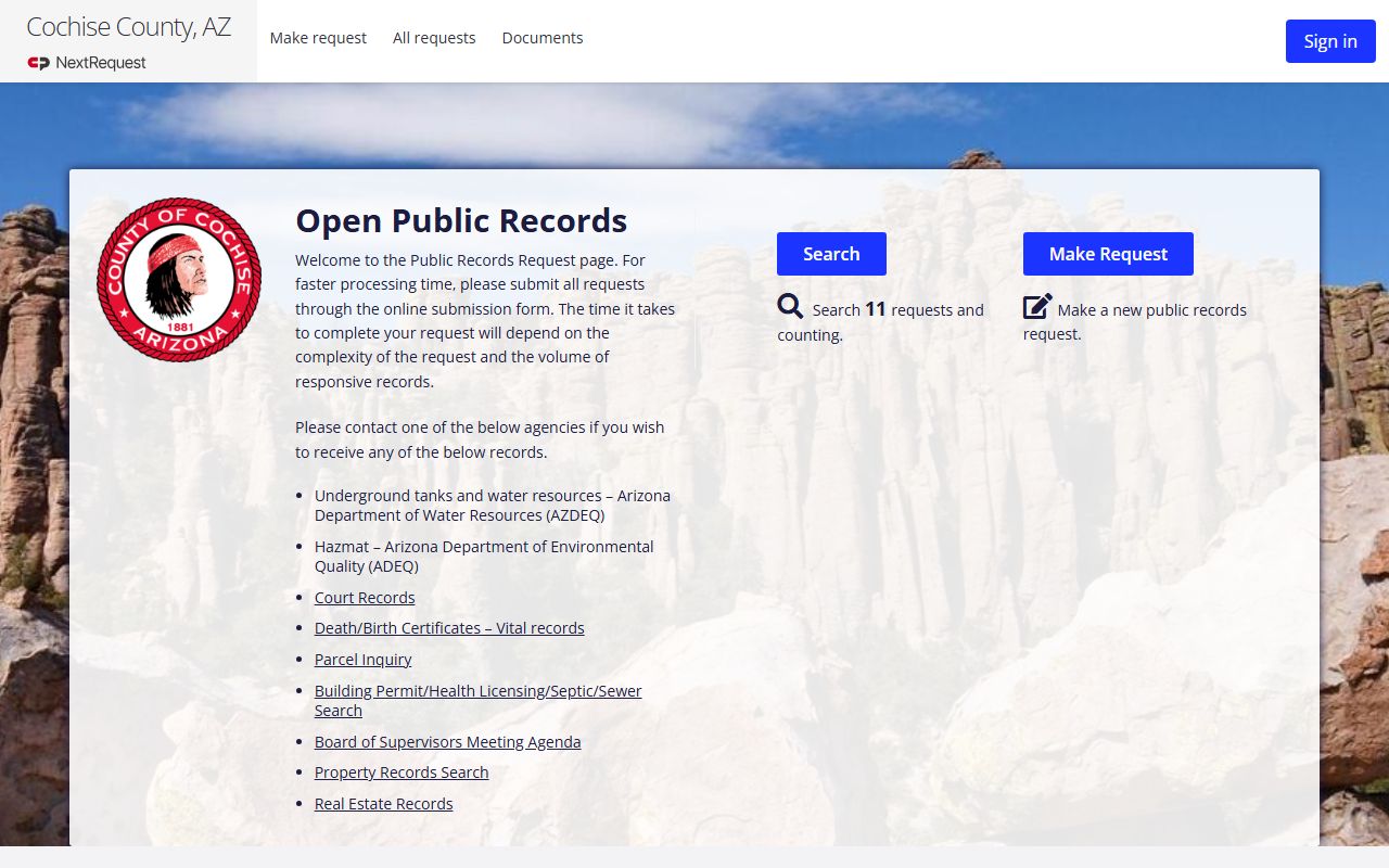 Cochise County public records portal for jail record requests
