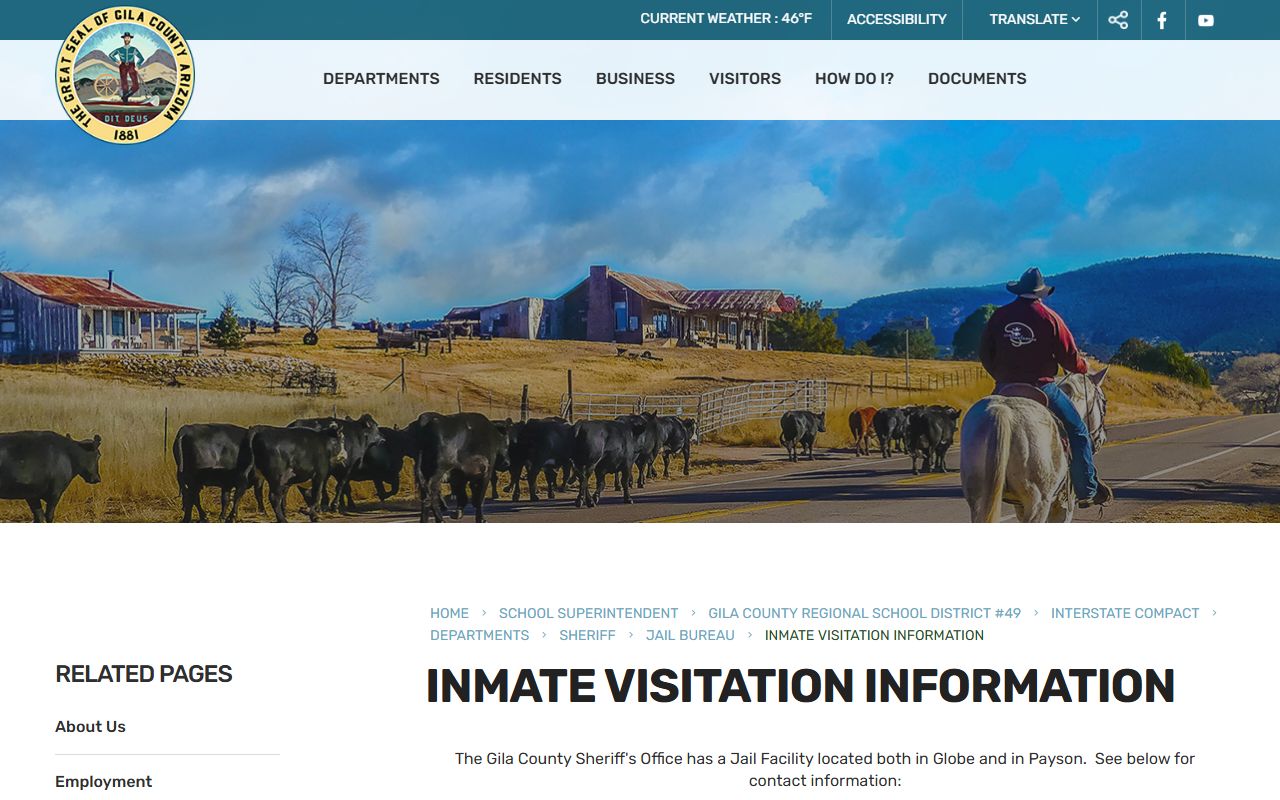 Gila County Sheriff visitation information for video visits