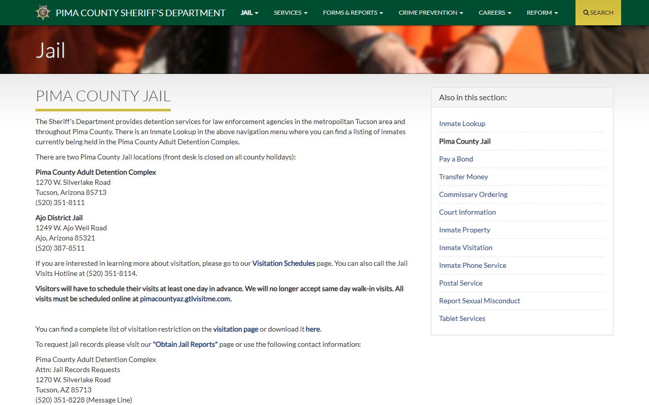 Pima County Adult Detention Complex information page