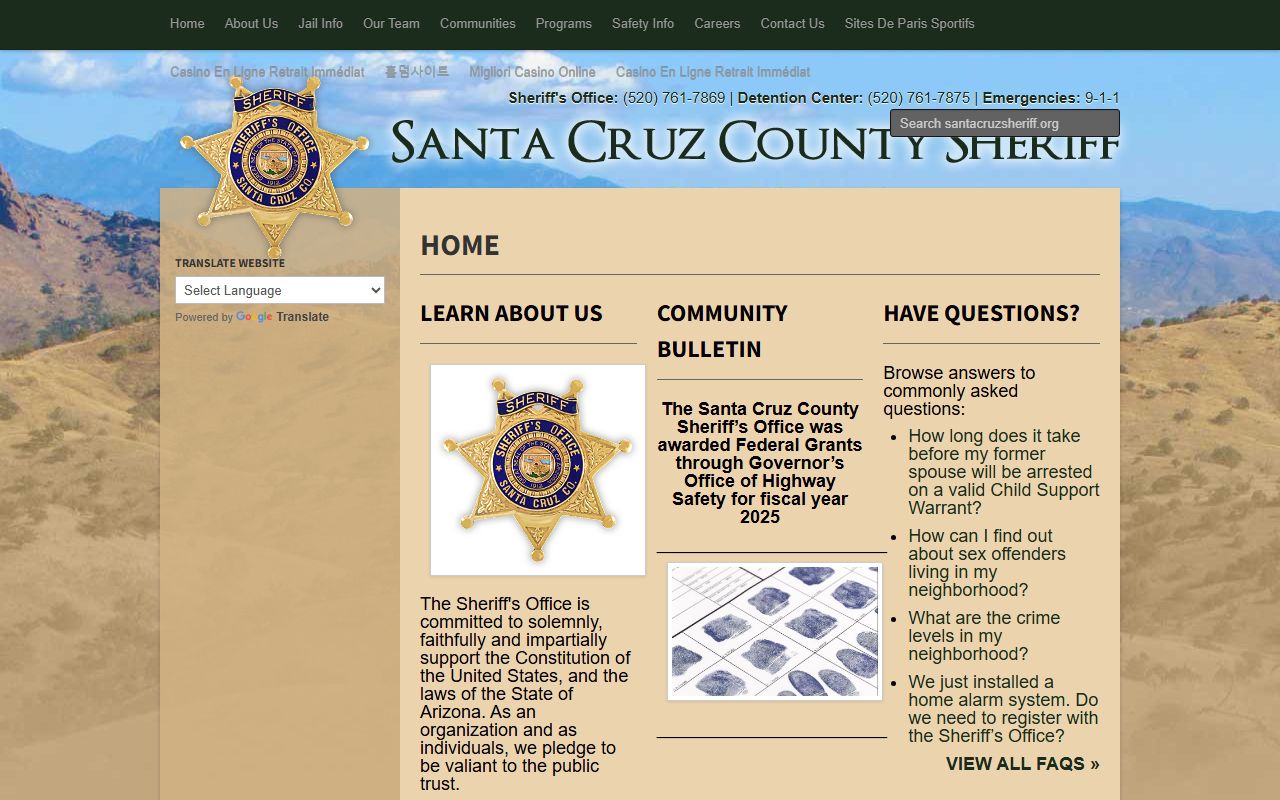 Santa Cruz County Sheriff's Office main page