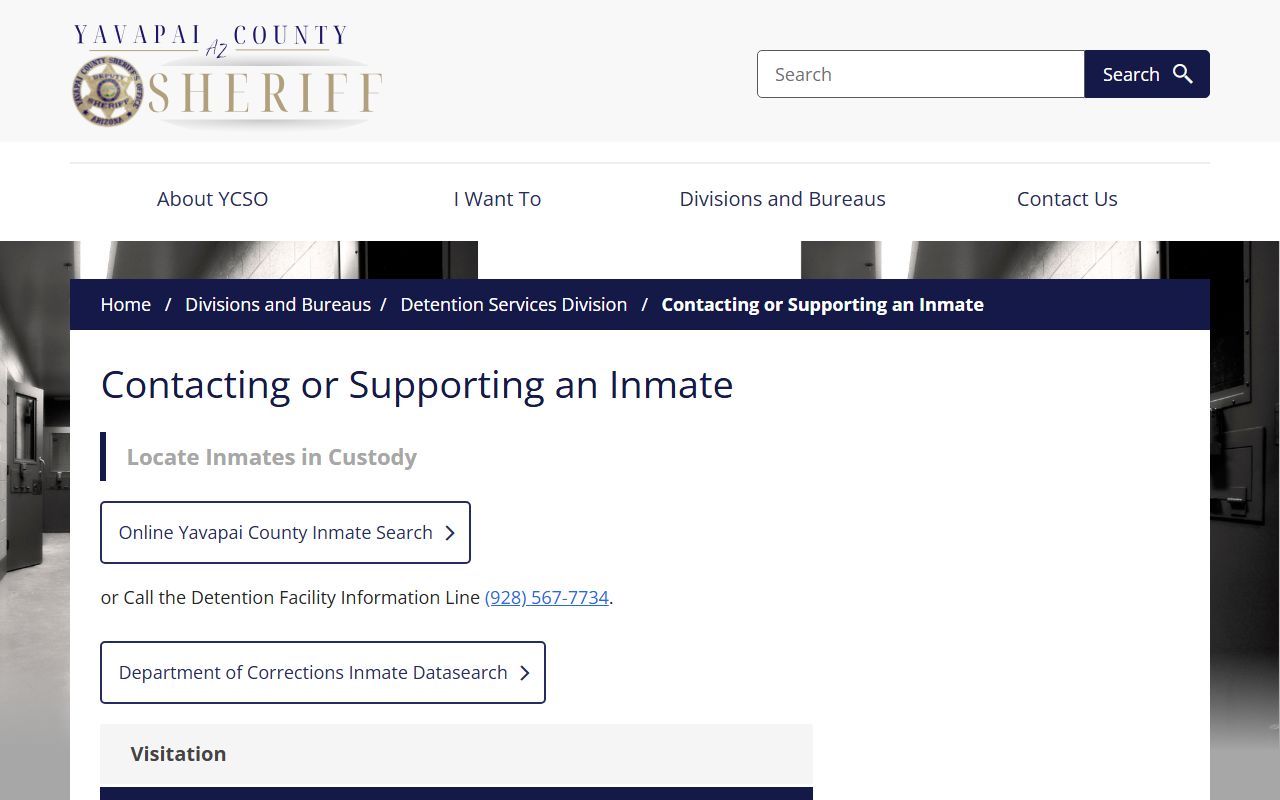 Yavapai County Sheriff inmate contact information page