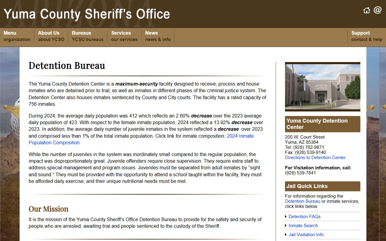 Yuma County Sheriff detention bureau information