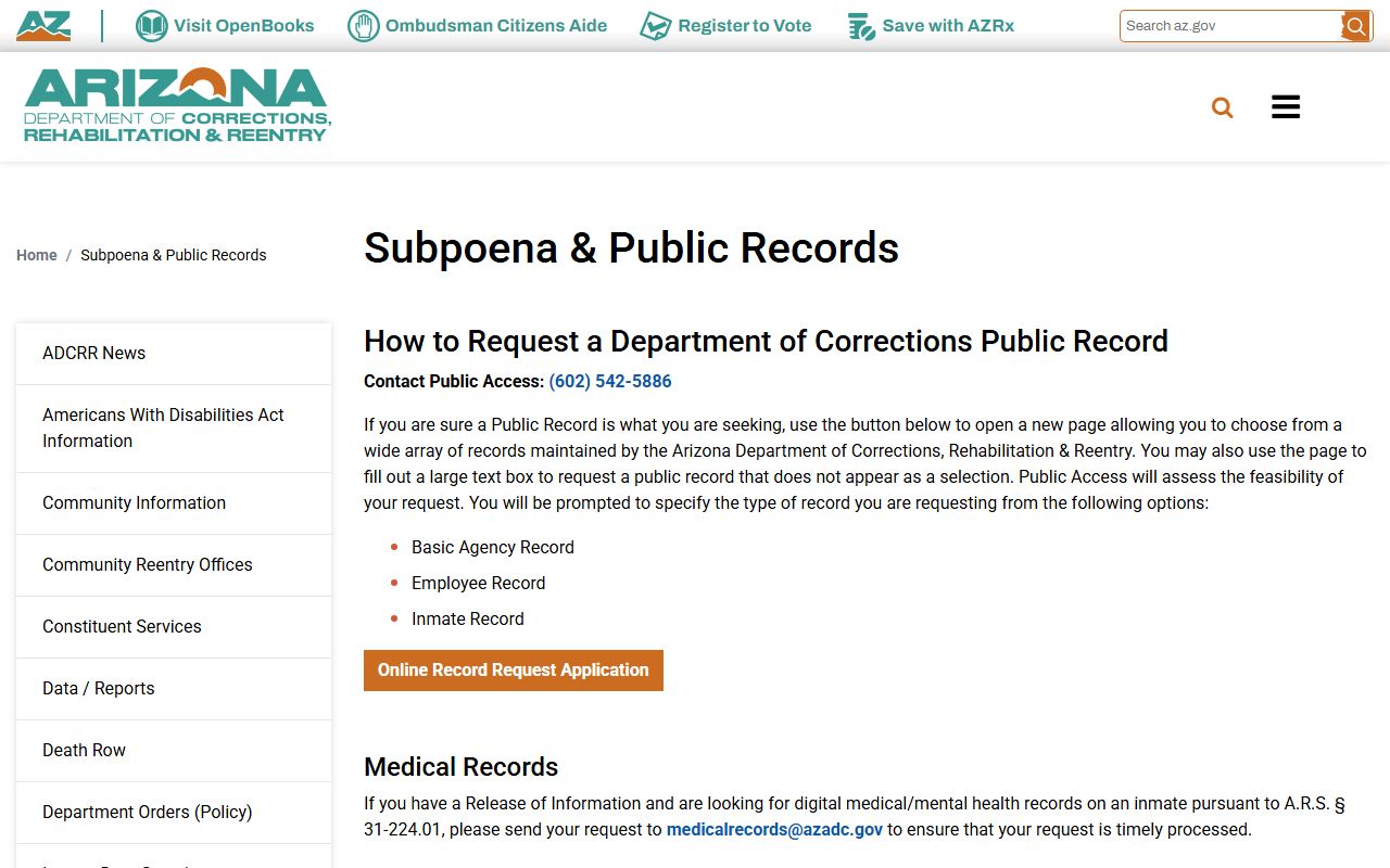 ADCRR public records request information page