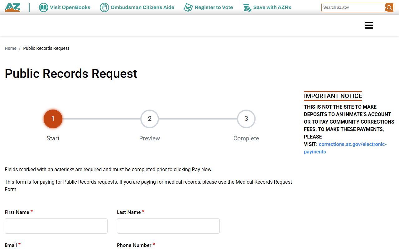 ADCRR online payment portal for public records fees