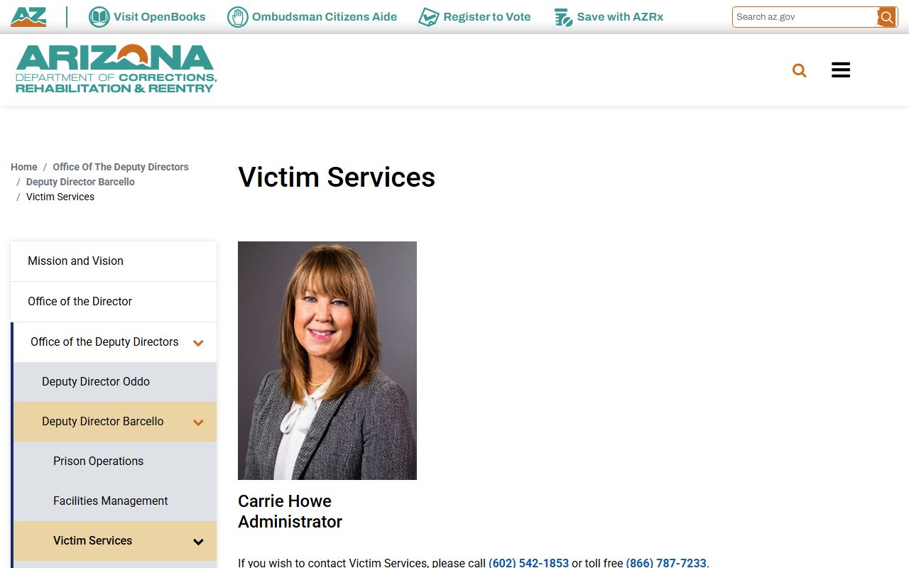 ADCRR Victim Services office information page